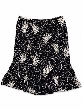 Ann Taylor LOFT 100% Silk Floral Midi Skirt Size 10 Black Ivory Boho